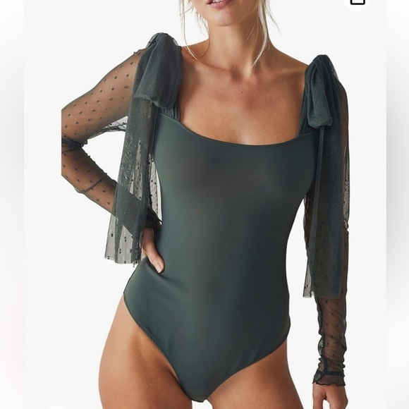NWT Free People Intimately Tongue Tied Bodysuit in Green. Size Small - Picture 2 of 8